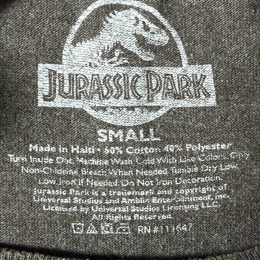 Jurassic Park Shirt Mens Small Gray Crew Logo Graphic Tee Movie Dinosaur T Rex - Picture 5 of 7